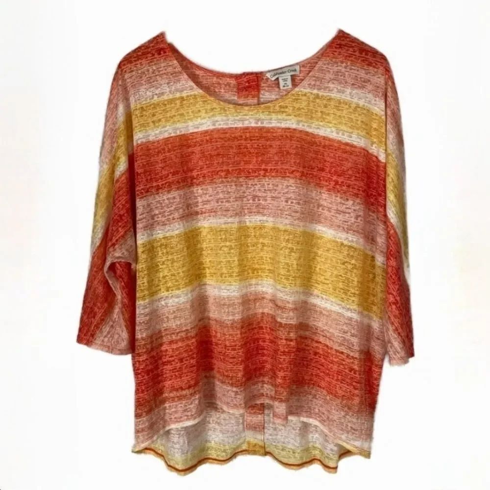 Coldwater Creek Horizon Stripe Button-back Elbow-Length Sleeve Lightweight Top